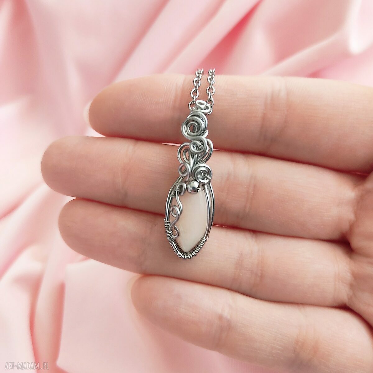 Naszyjnik z jadeitem - stal chirurgiczna i wire wrapping (handmade)