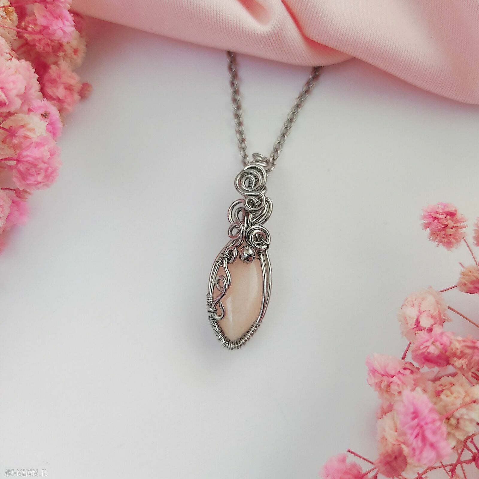 Naszyjnik z jadeitem - stal chirurgiczna i wire wrapping (handmade)