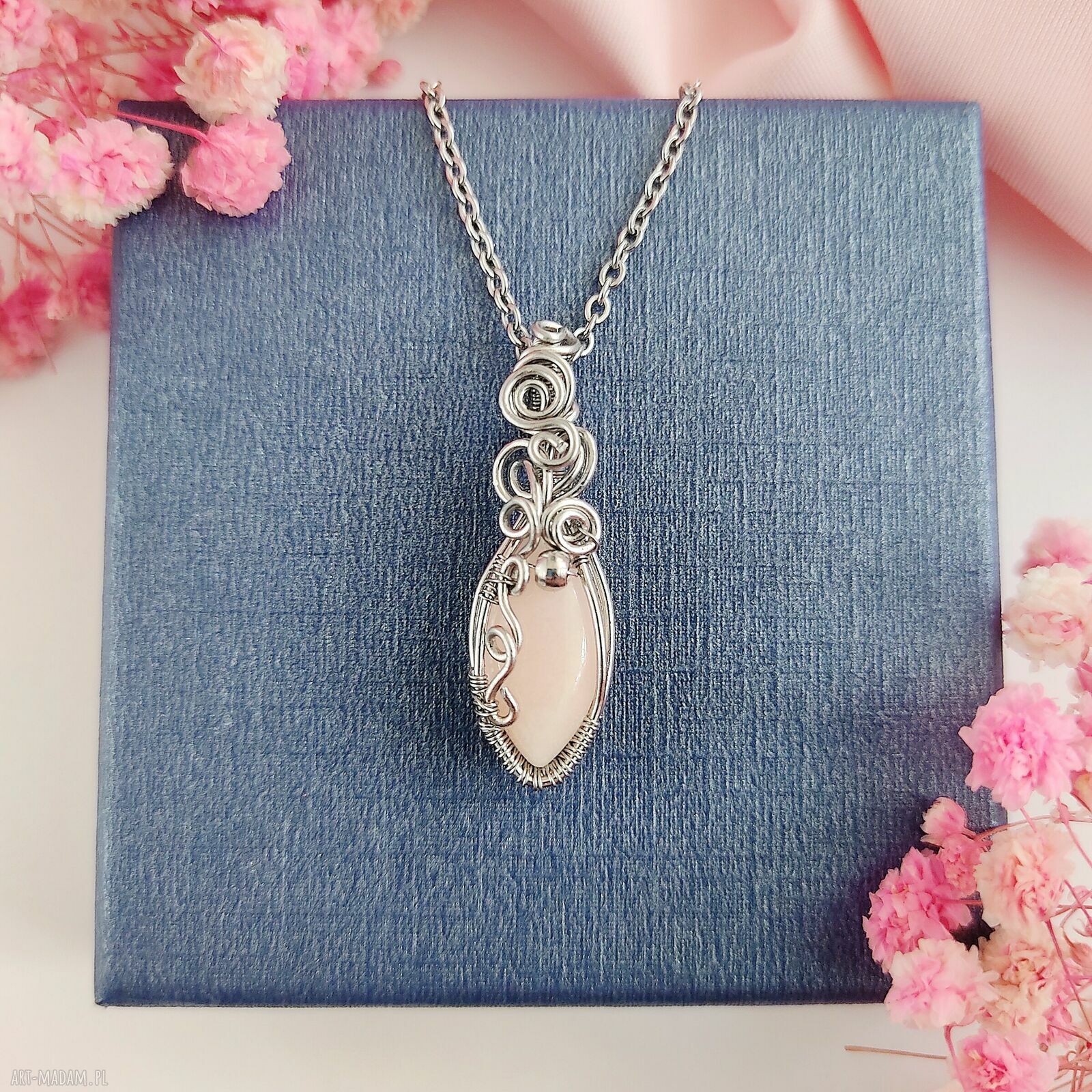 Naszyjnik z jadeitem - stal chirurgiczna i wire wrapping handmade