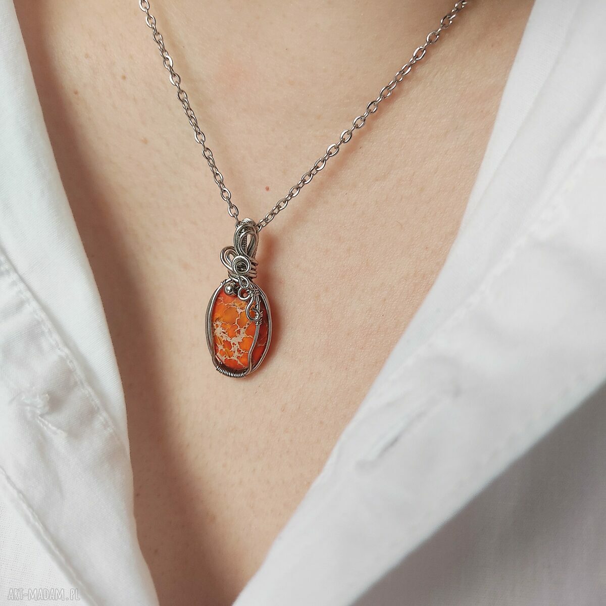 Naszyjnik z jaspisem cesarskim - stal chirurgiczna wire wrapping