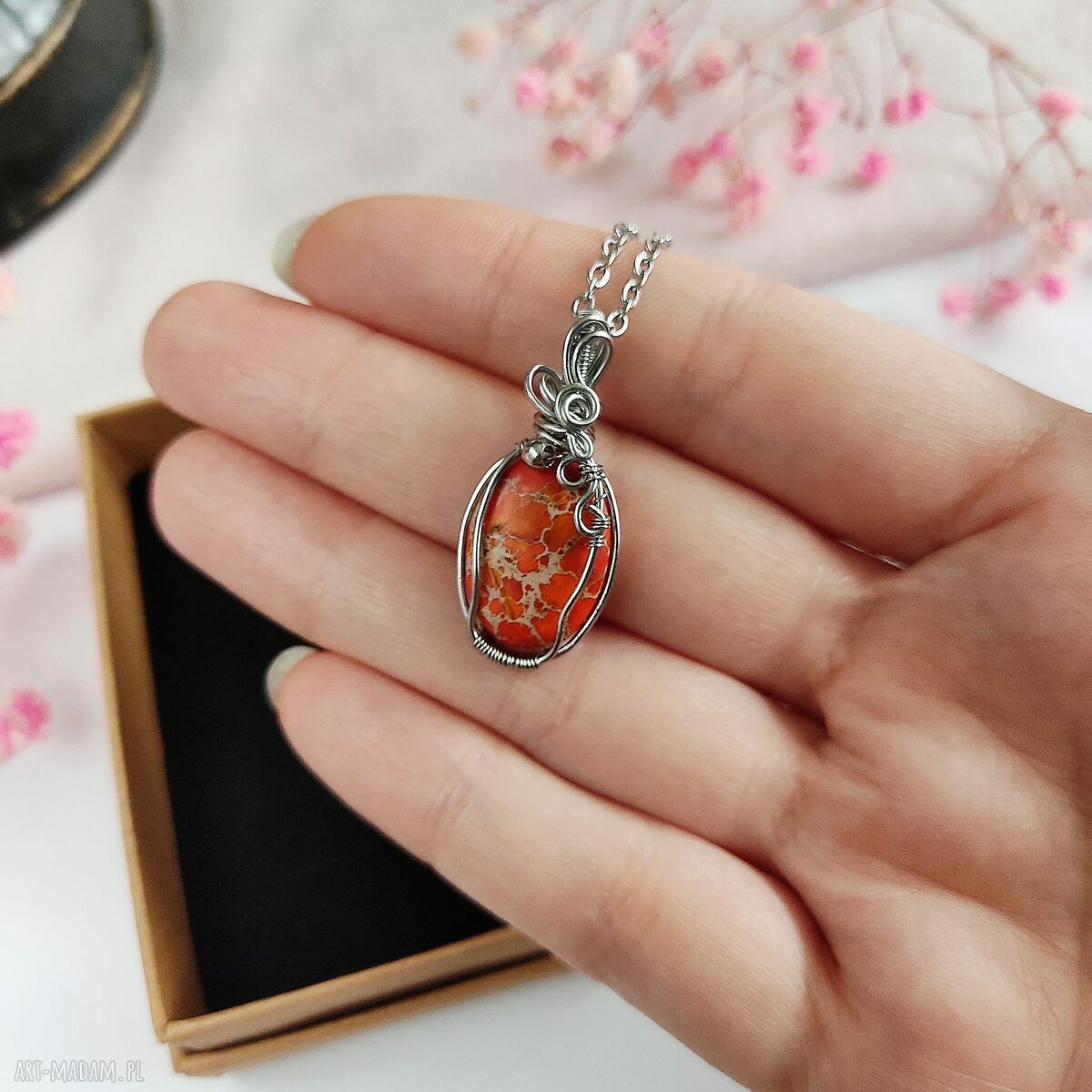 Naszyjnik z jaspisem cesarskim - stal chirurgiczna wire wrapping