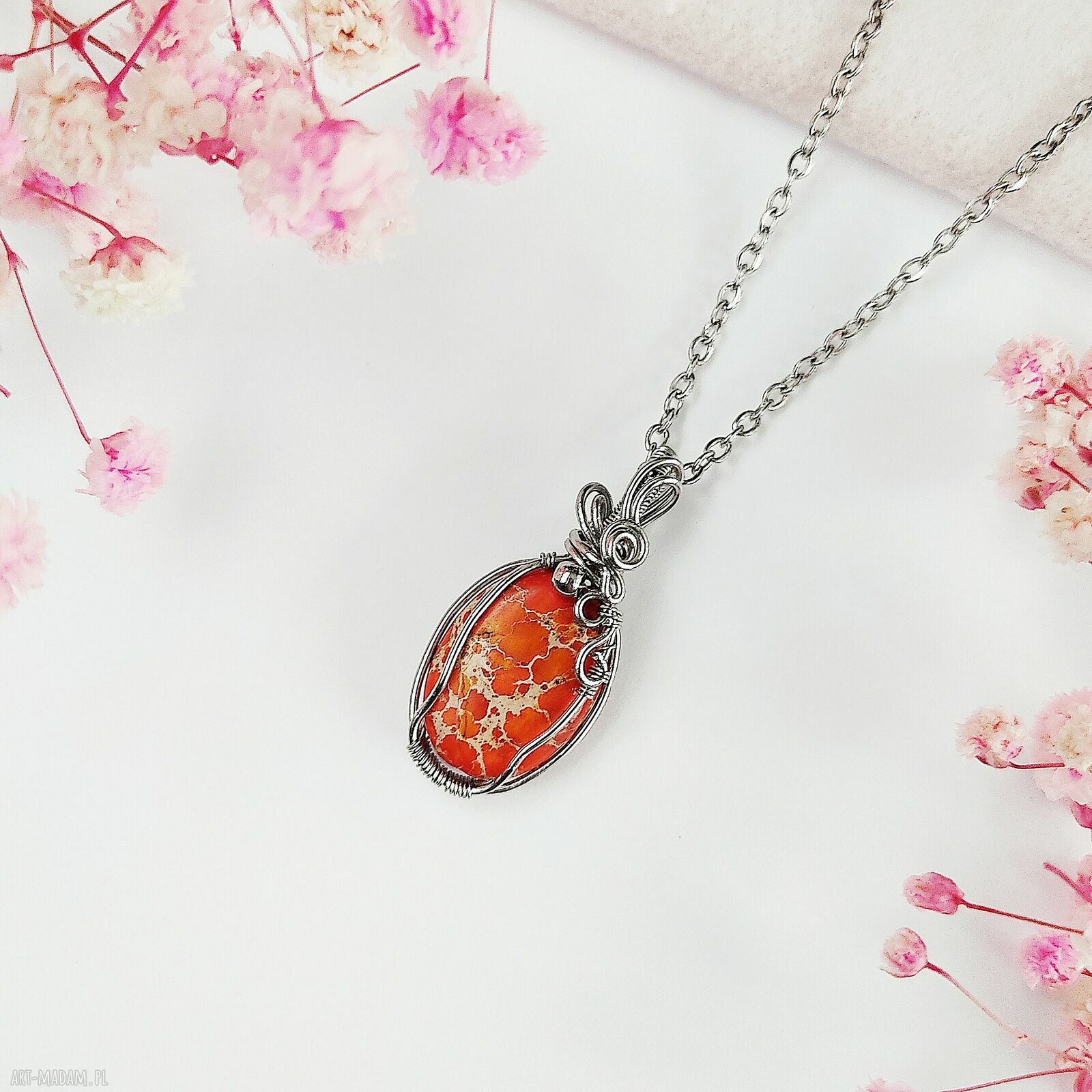 Naszyjnik z jaspisem cesarskim - stal chirurgiczna wire wrapping