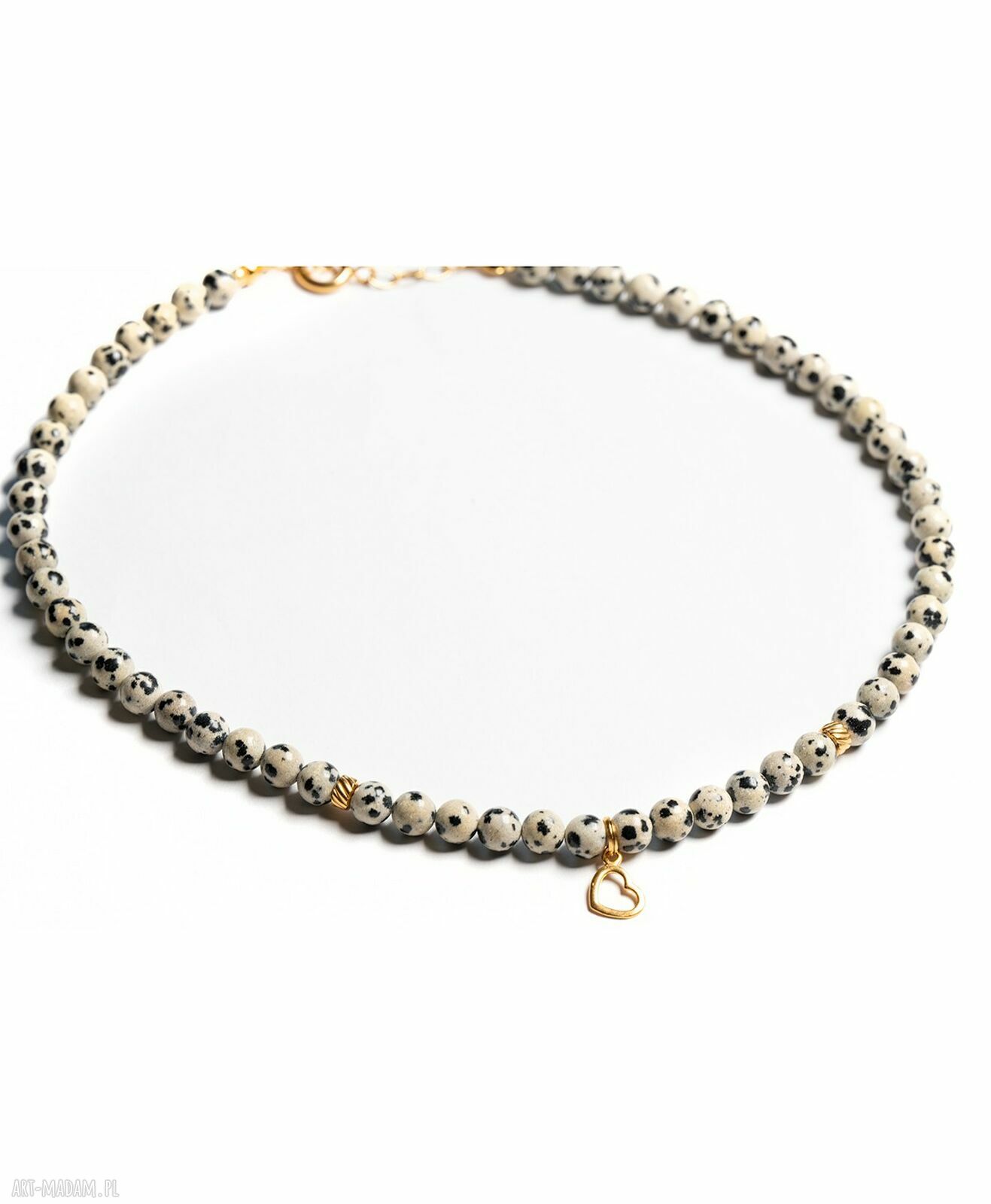 Naszyjnik jaspis dalmatyńczyk ze srebra 925 złoconego 24k - handmade