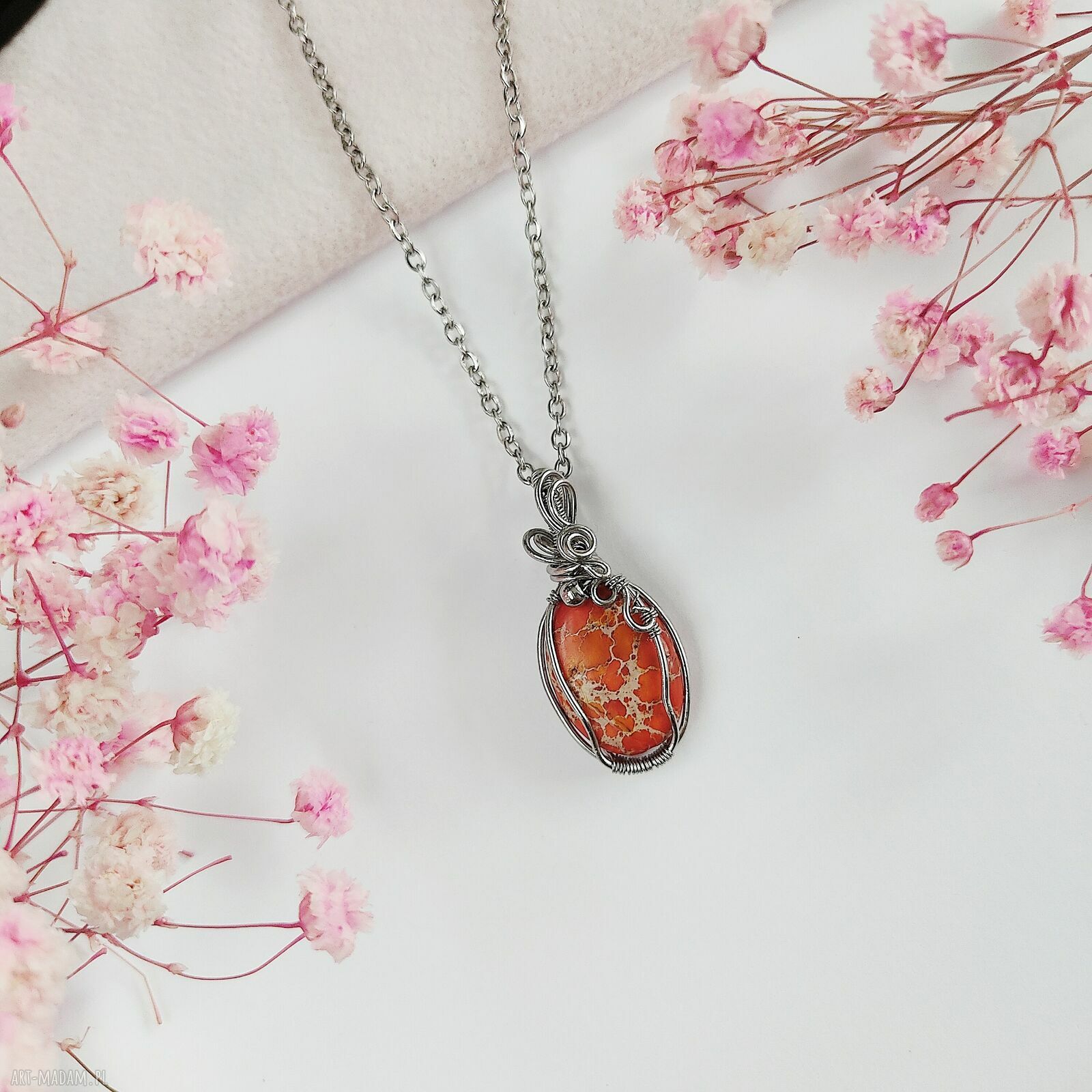Naszyjnik z jaspisem cesarskim - stal chirurgiczna wire wrapping
