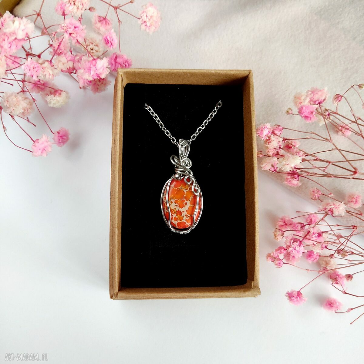 Naszyjnik z jaspisem cesarskim - stal chirurgiczna wire wrapping