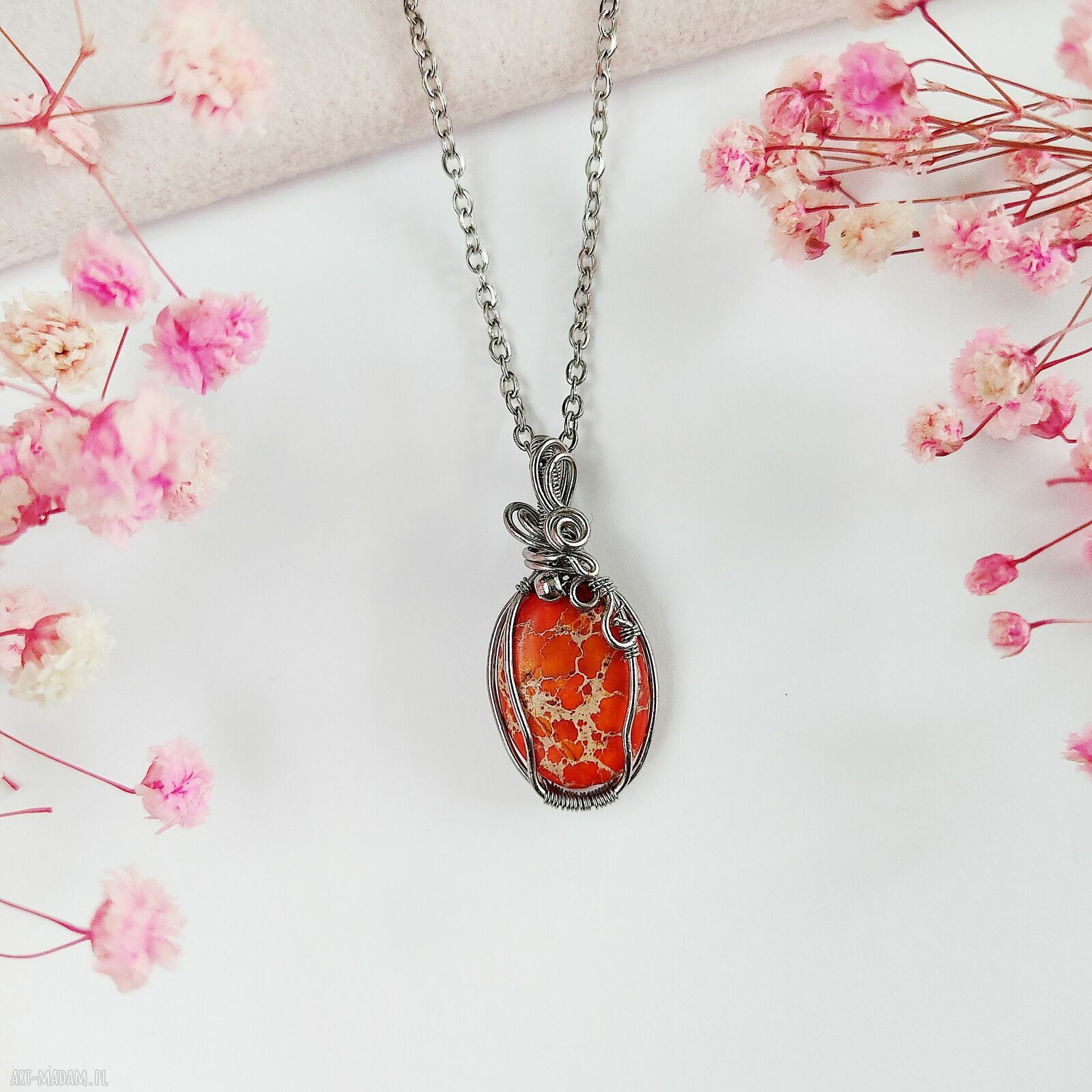 Naszyjnik z jaspisem cesarskim - stal chirurgiczna wire wrapping