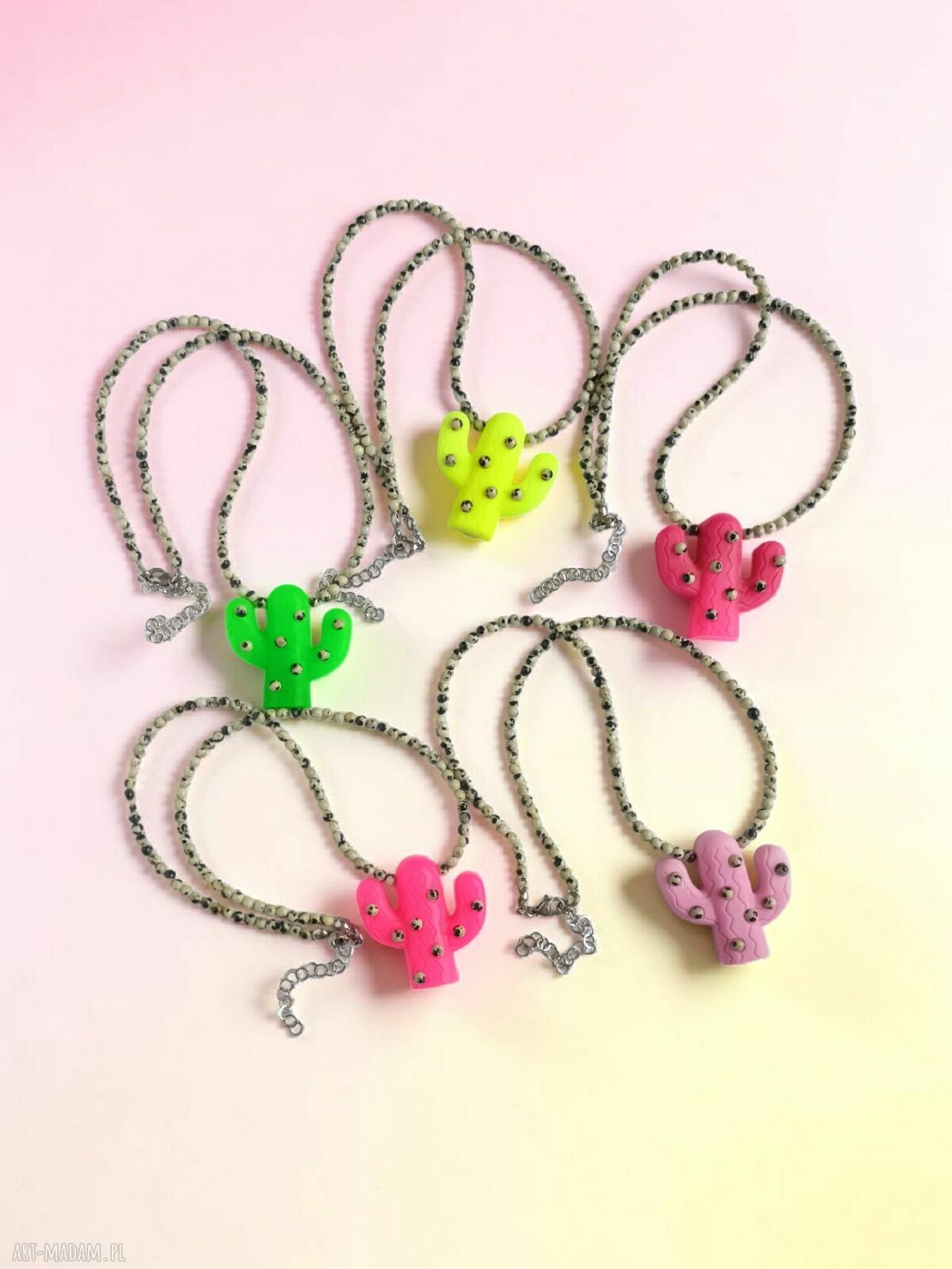 Naszyjnik Kaktus z jaspisem dalmatyńskim hot pink (choker)