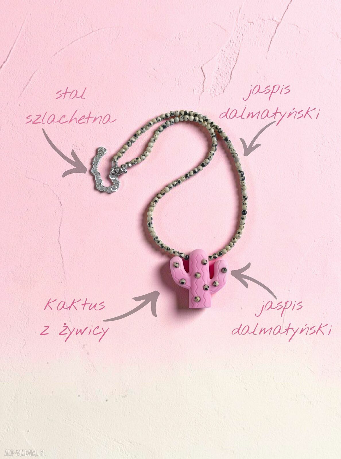 Naszyjnik Kaktus z jaspisem Magenta Ombre - choker z jaspisem dalmatyńskim