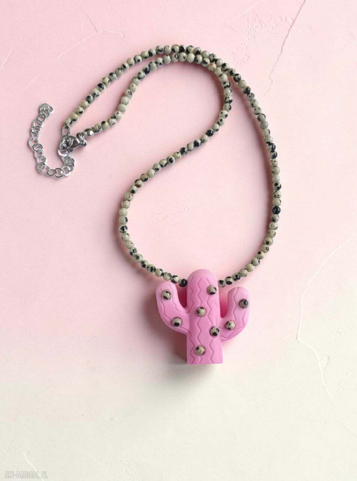 Naszyjnik choker KAKTUS z jaspisem dalmatyńskim - liliowy