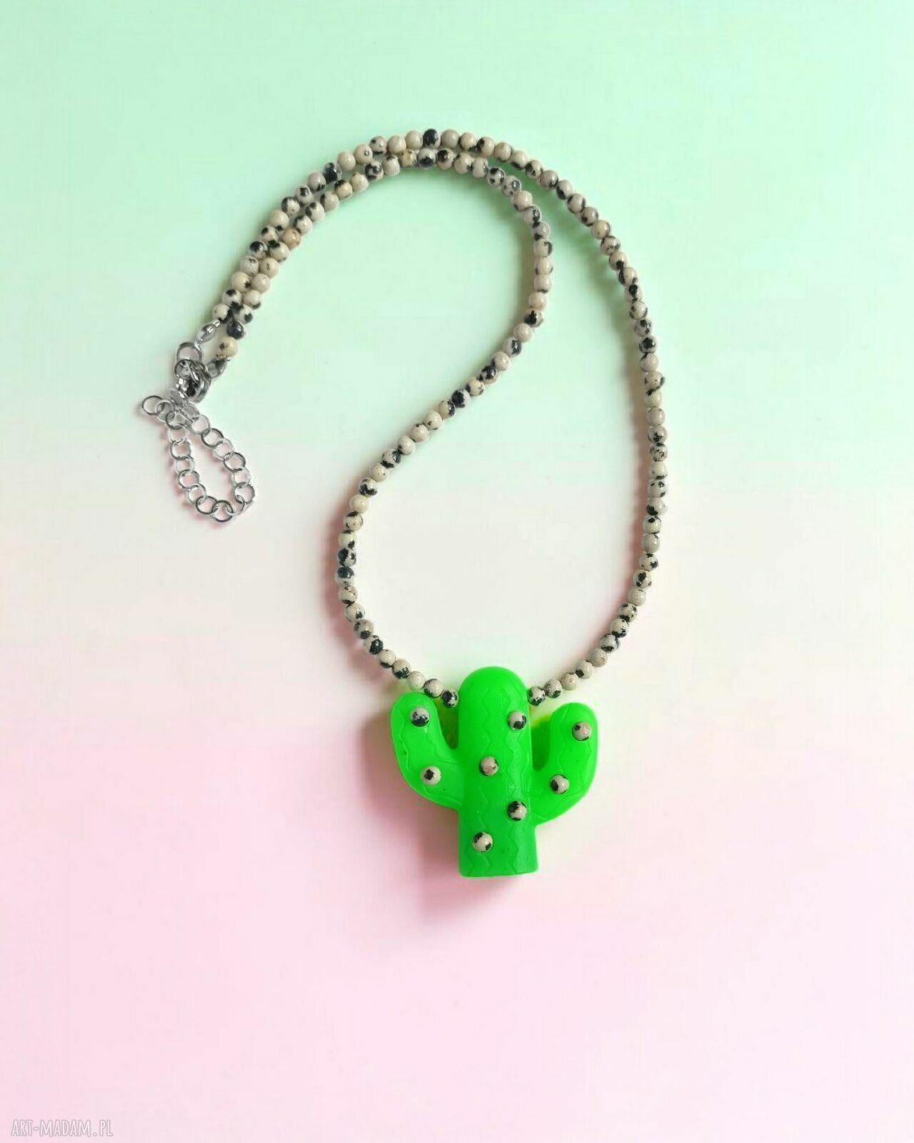 Naszyjnik Kaktus z jaspisem Neon Green Ombre choker - handmade
