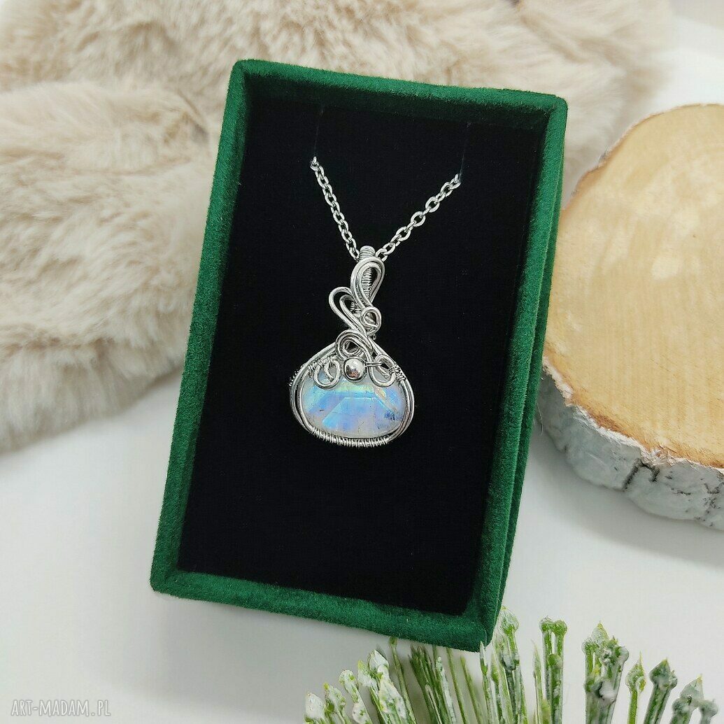 Naszyjnik z kamieniem księżycowym - stal chirurgiczna i wire wrapping