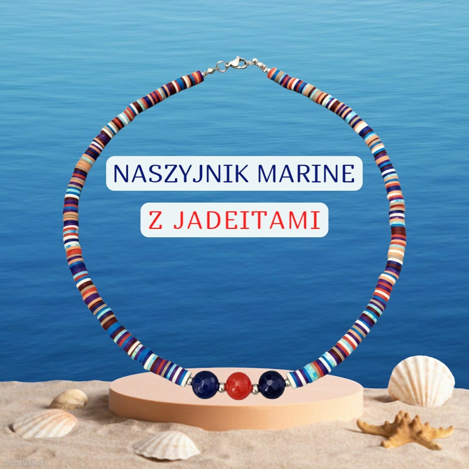 Naszyjnik Katsuki Marine z jadeitem i stalą szlachetną