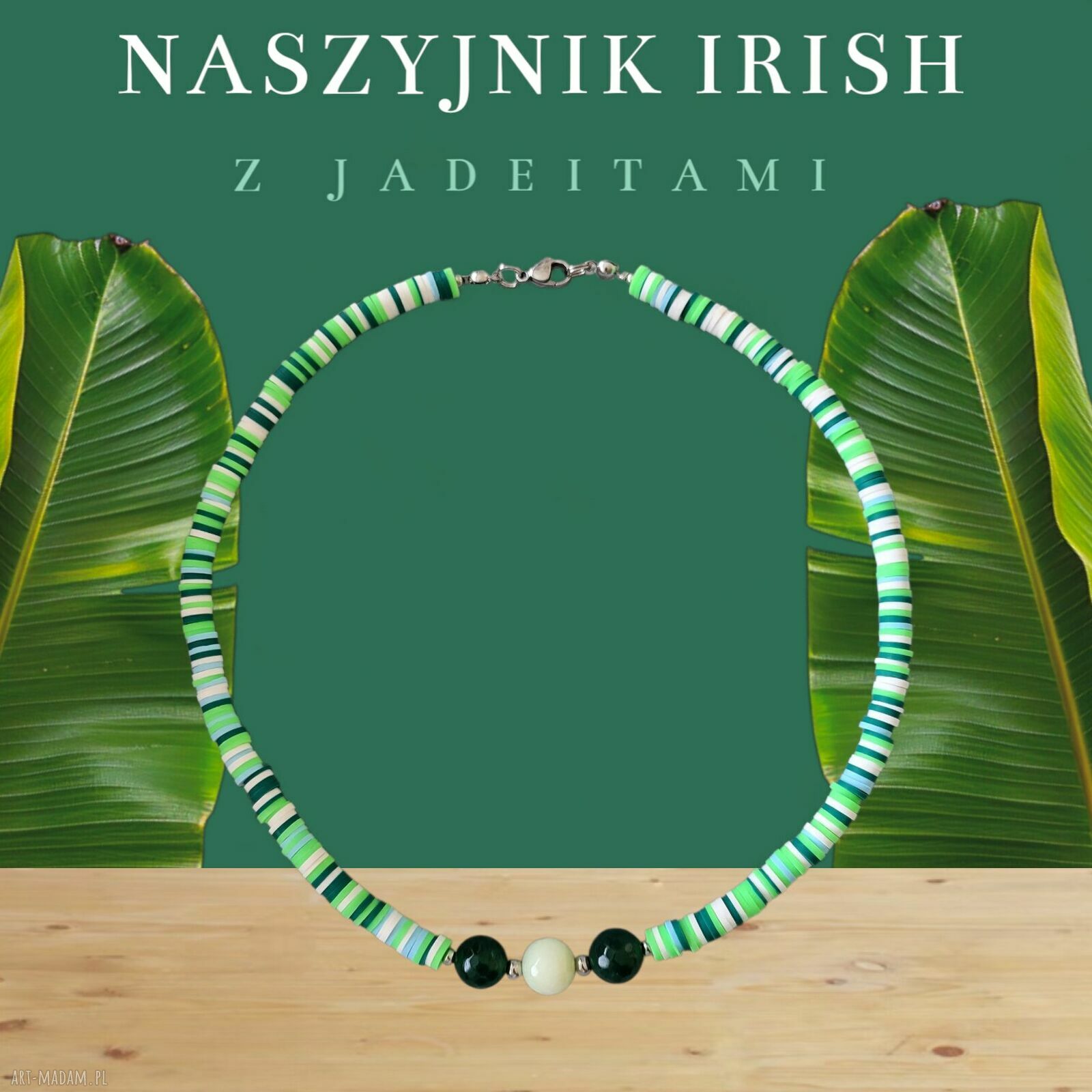 Naszyjnik Katsuki Irish z jadeitami i stalą szlachetną