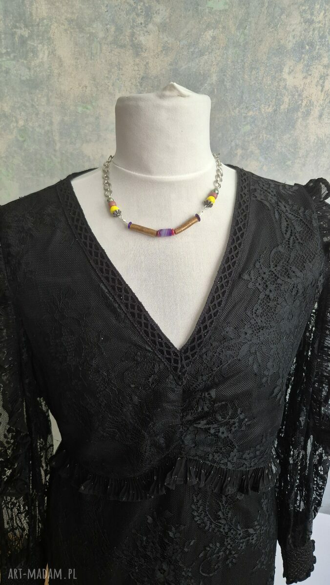 Naszyjnik folk boho z minerałów i koralików - 46 cm