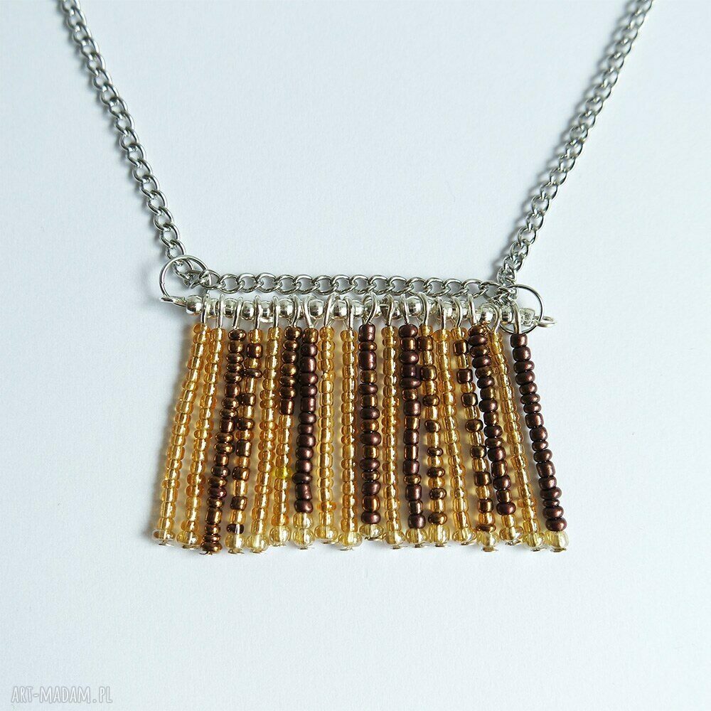 Naszyjnik boho z koralików brąz i złoto - unikatowy prezent handmade