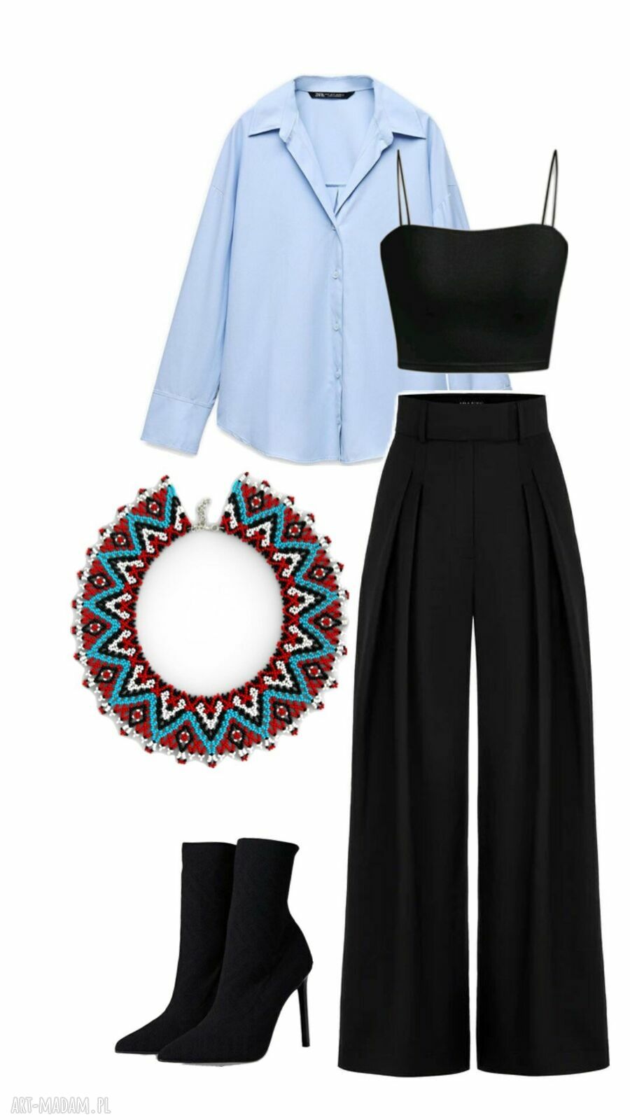 Naszyjnik koralikowy w formie kołnierza w stylu łemkowskim - elegancki choker