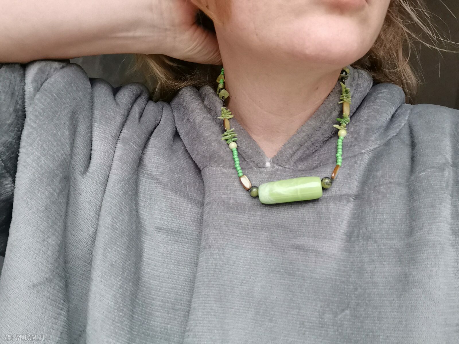 Naszyjnik koralikowy Boho Frida - zielone koraliki (Box L1)