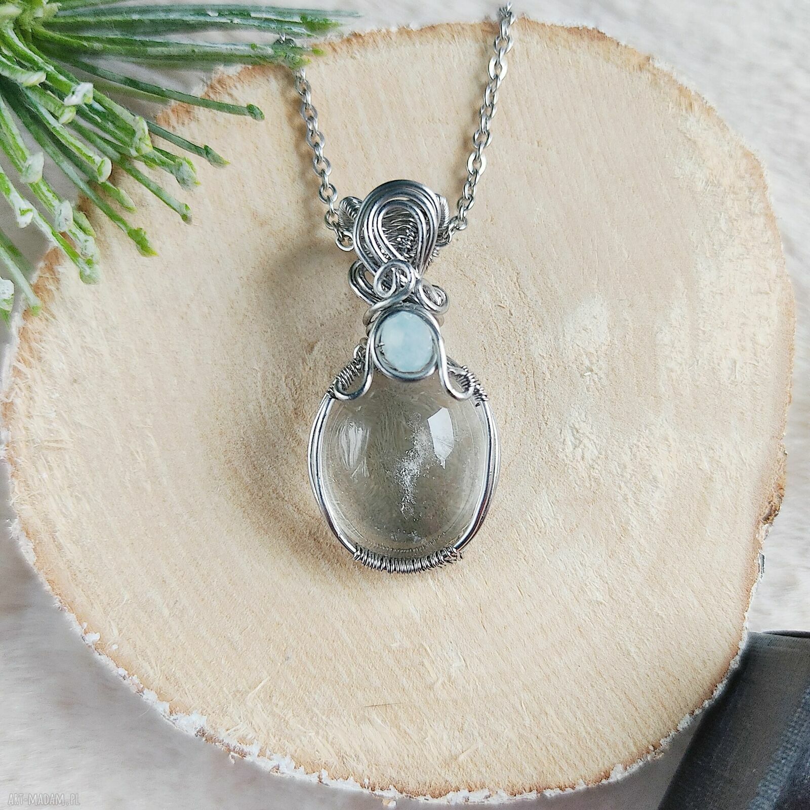 Naszyjnik Kryształ Górski "Lodowy Strumień" ze stali chirurgicznej wire wrapping