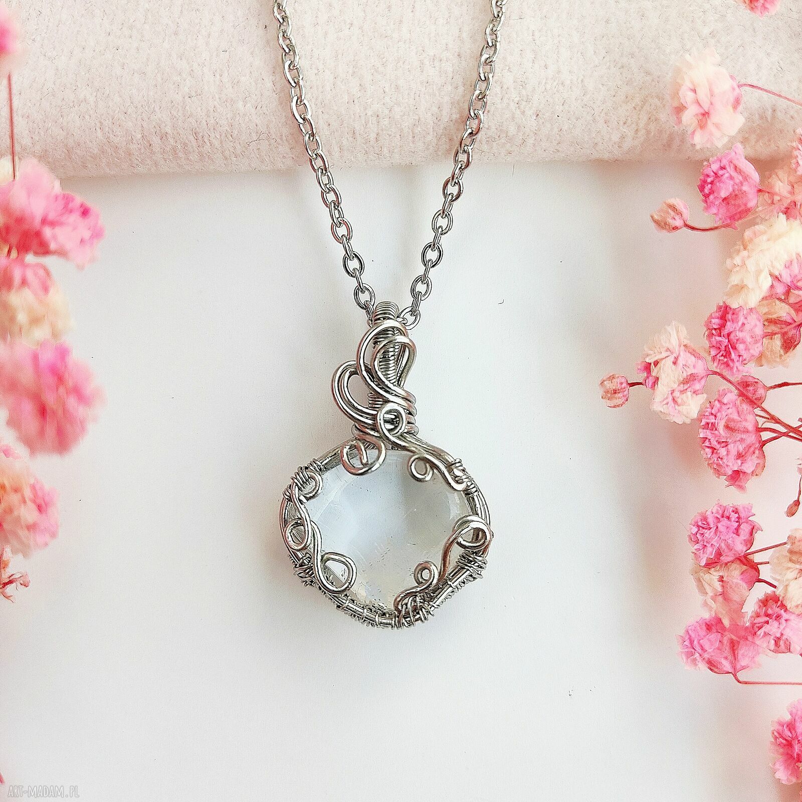 Naszyjnik Kryształ Górski ze Stali Chirurgicznej - handmade wire wrapping