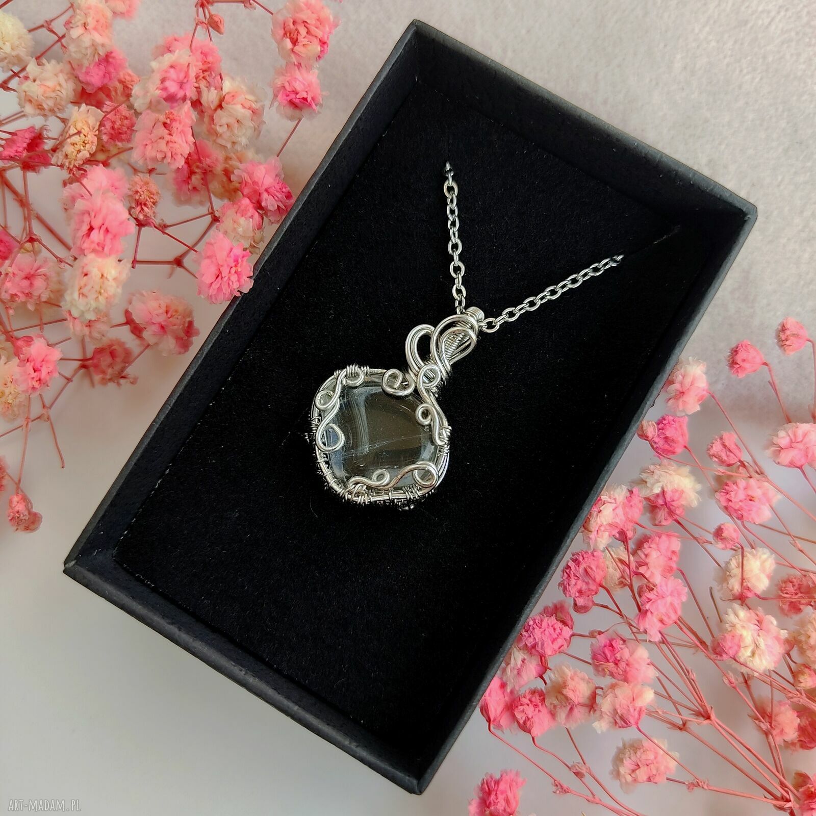 Naszyjnik Kryształ Górski ze Stali Chirurgicznej - handmade wire wrapping