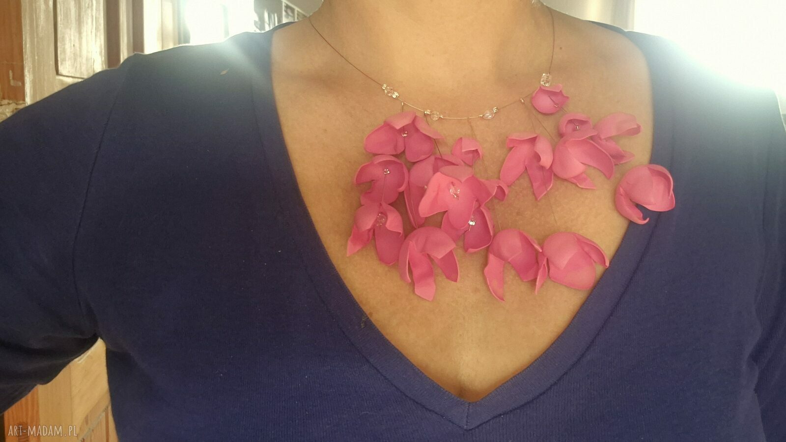 Naszyjnik boho Frida w amarantowych kwiatach - lekki dodatek
