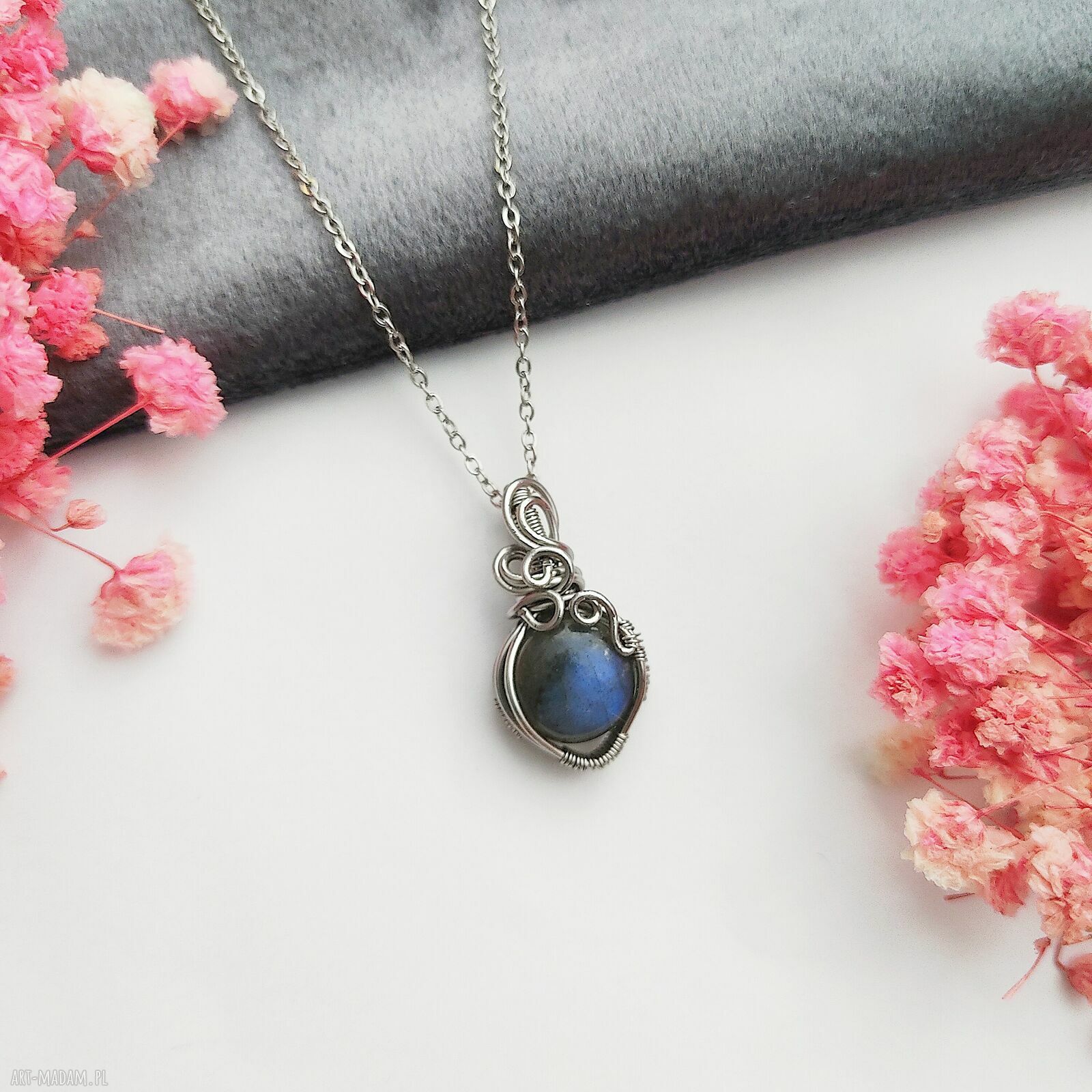 Naszyjnik z labradorytem mini - stal chirurgiczna wire wrapping