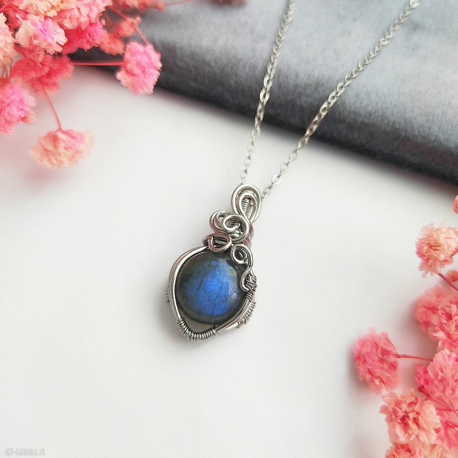 Naszyjnik z labradorytem mini - stal chirurgiczna wire wrapping