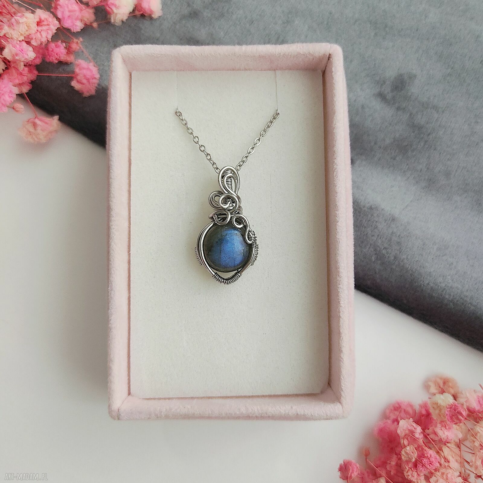 Naszyjnik z labradorytem mini - stal chirurgiczna wire wrapping