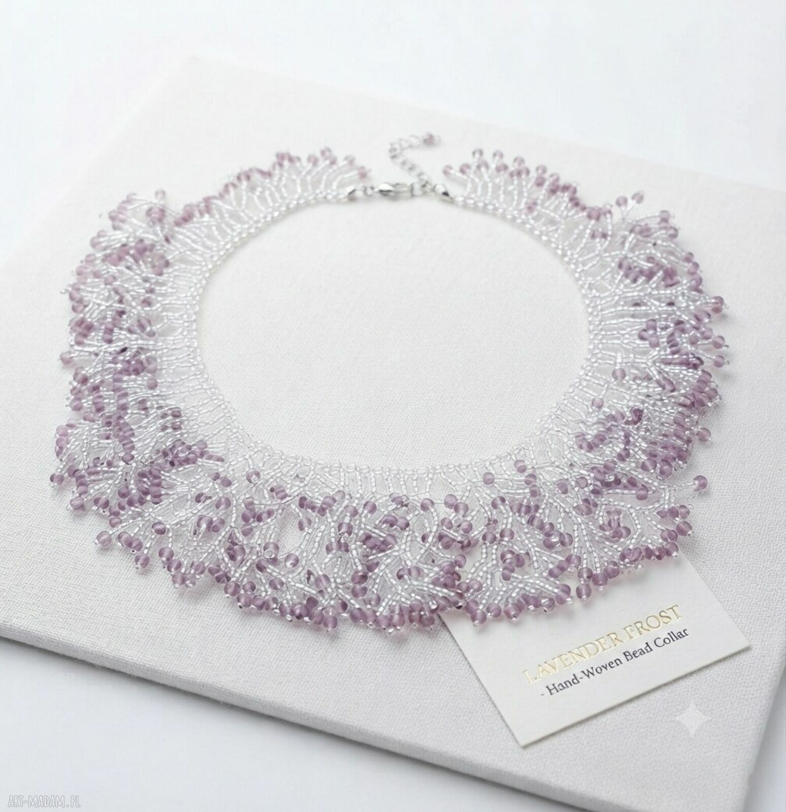 Naszyjnik Lavender Frost - ręcznie pleciony lawendowy z koralików