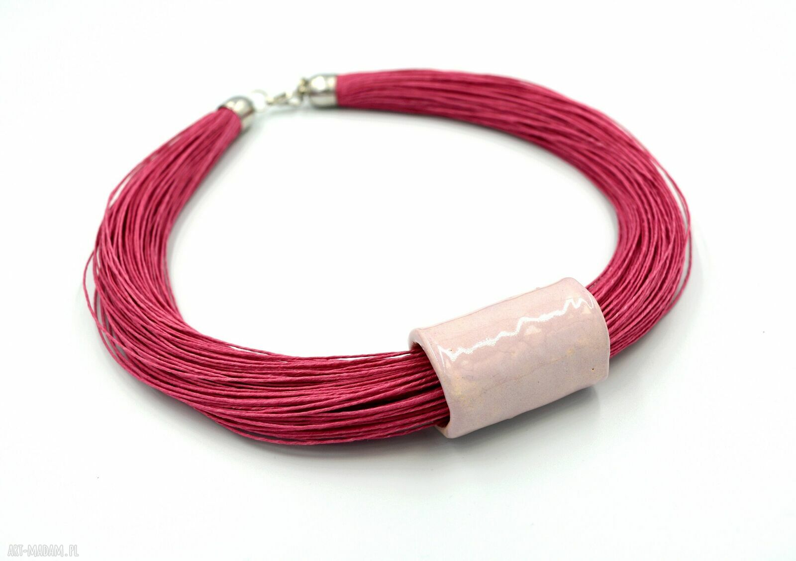 Naszyjnik len z ceramiką Berry Cream - handmade
