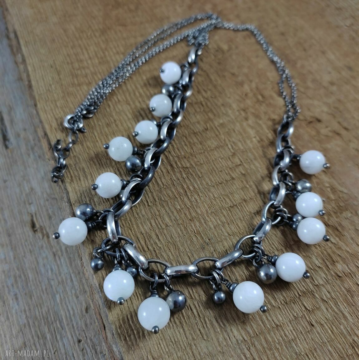 Masywny naszyjnik z kamieniem księżycowym w srebrze 925 - zawieszki handmade