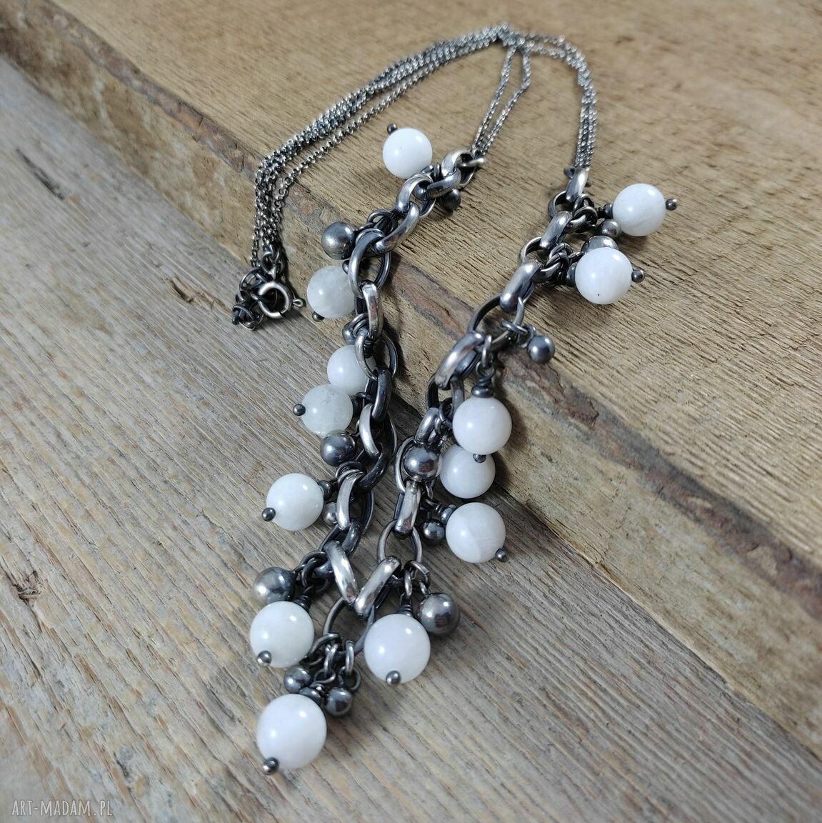 Masywny naszyjnik z kamieniem księżycowym w srebrze 925 - zawieszki handmade