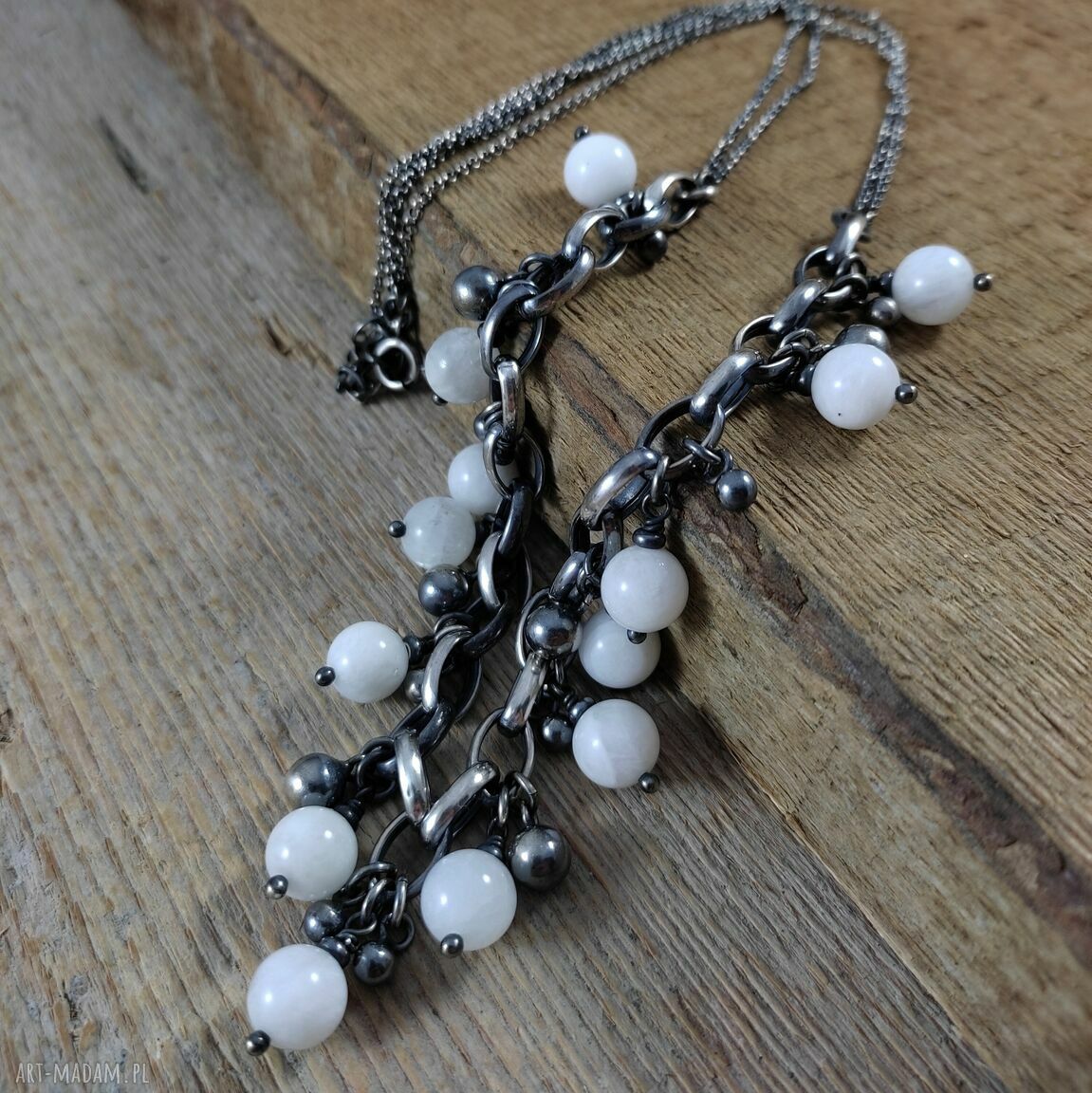 Masywny naszyjnik z kamieniem księżycowym w srebrze 925 - zawieszki handmade