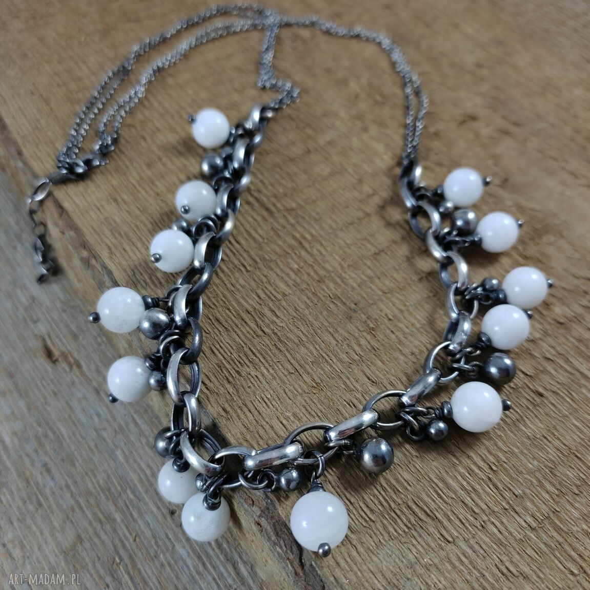 Masywny naszyjnik z kamieniem księżycowym w srebrze 925 - zawieszki handmade