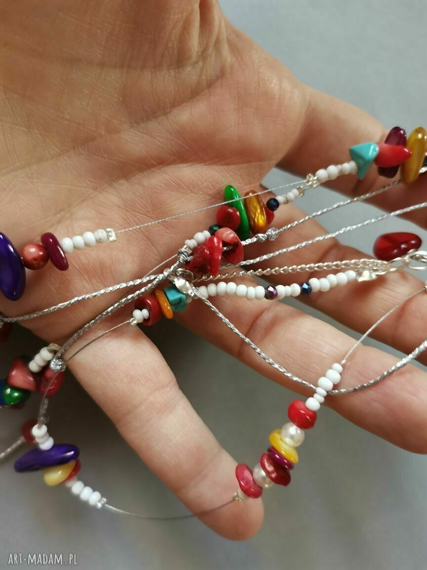 Kolorowy naszyjnik boho Frida z minerałami i koralikami Toho - 60 cm