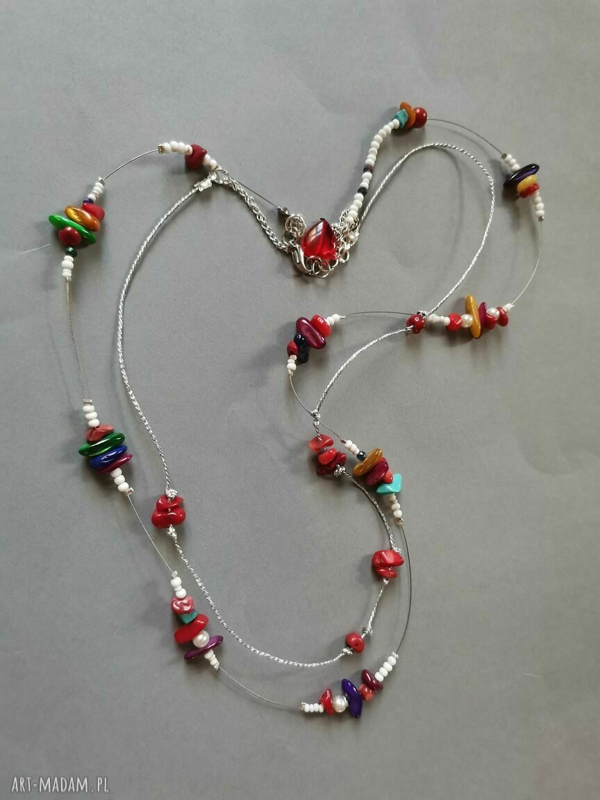 Kolorowy naszyjnik boho Frida z minerałami i koralikami Toho - 60 cm
