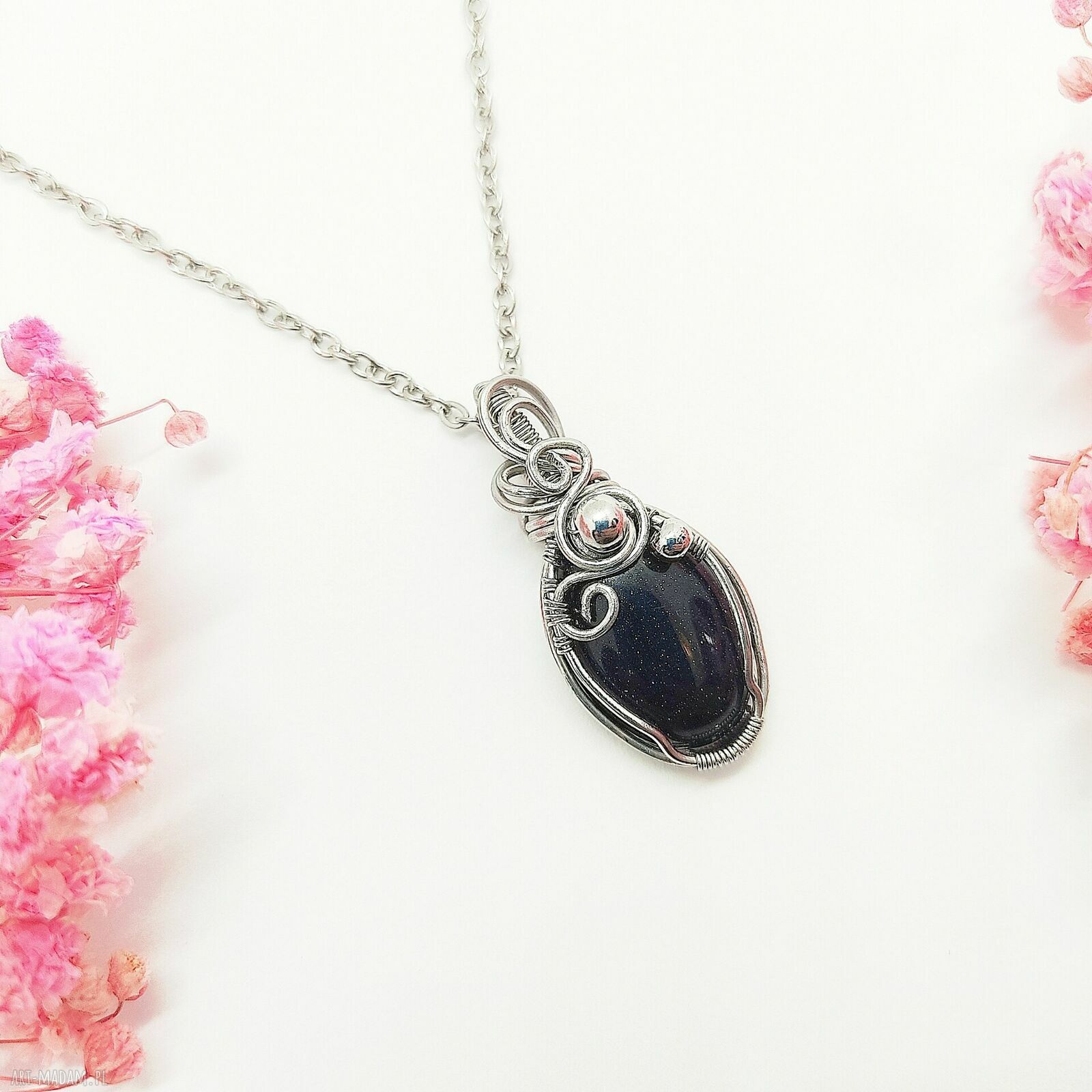 Naszyjnik Noc Kairu ze stali chirurgicznej - handmade wire wrapping