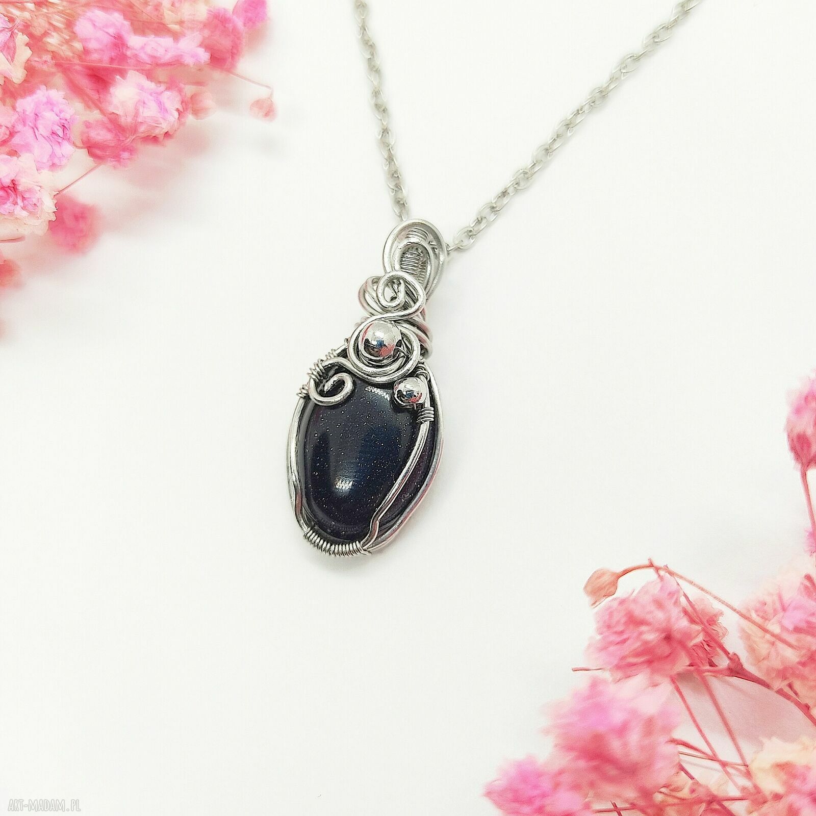 Naszyjnik Noc Kairu ze stali chirurgicznej - handmade wire wrapping