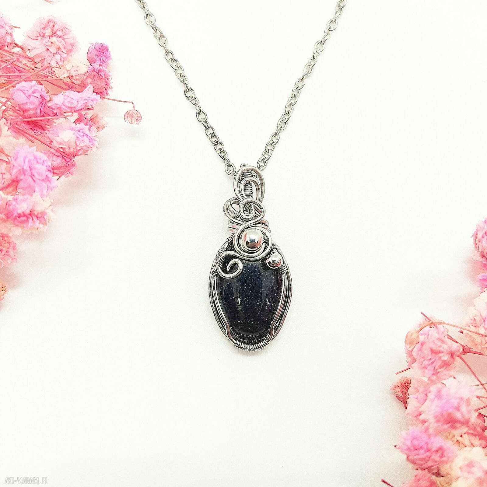 Naszyjnik Noc Kairu ze stali chirurgicznej - handmade wire wrapping