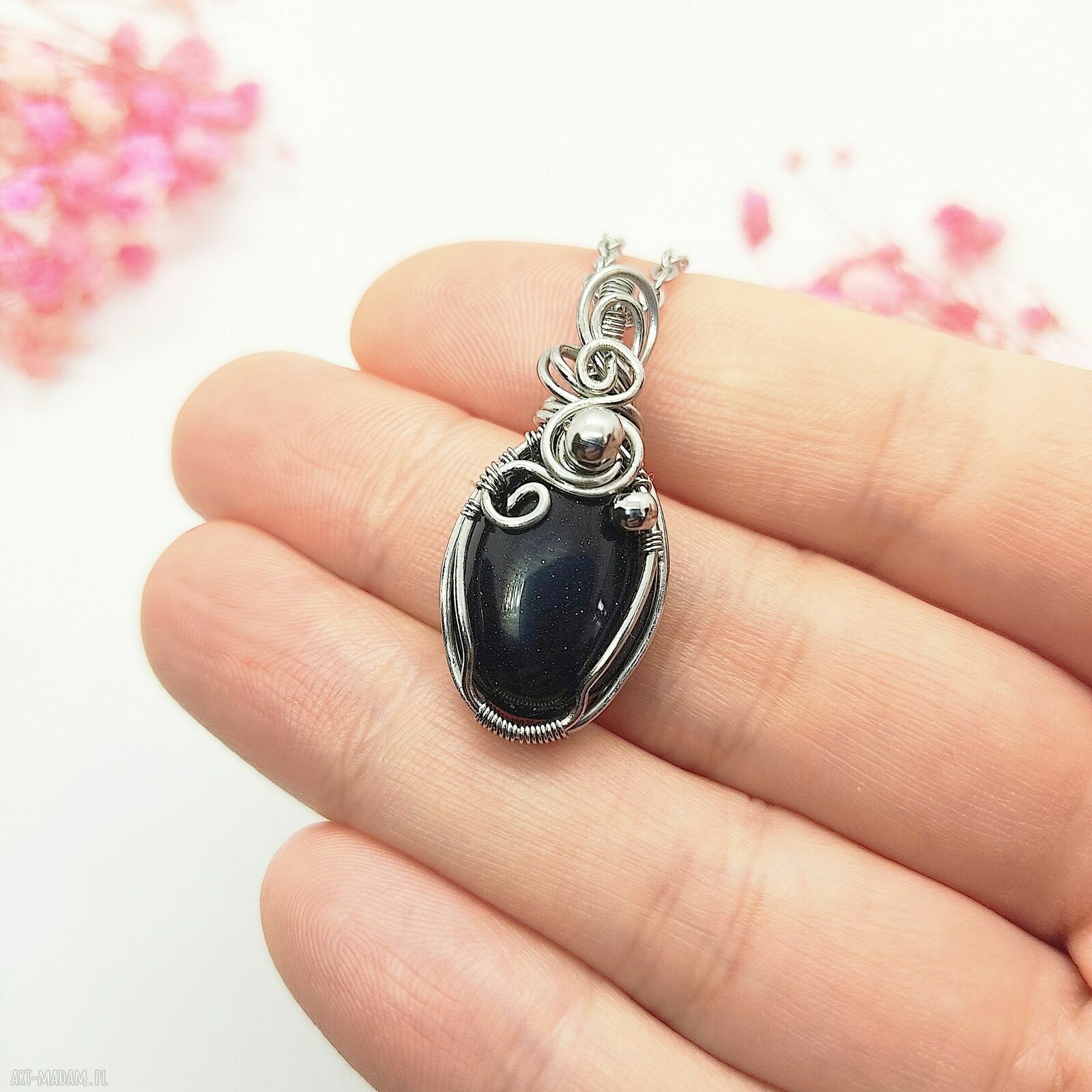 Naszyjnik Noc Kairu ze stali chirurgicznej - handmade wire wrapping