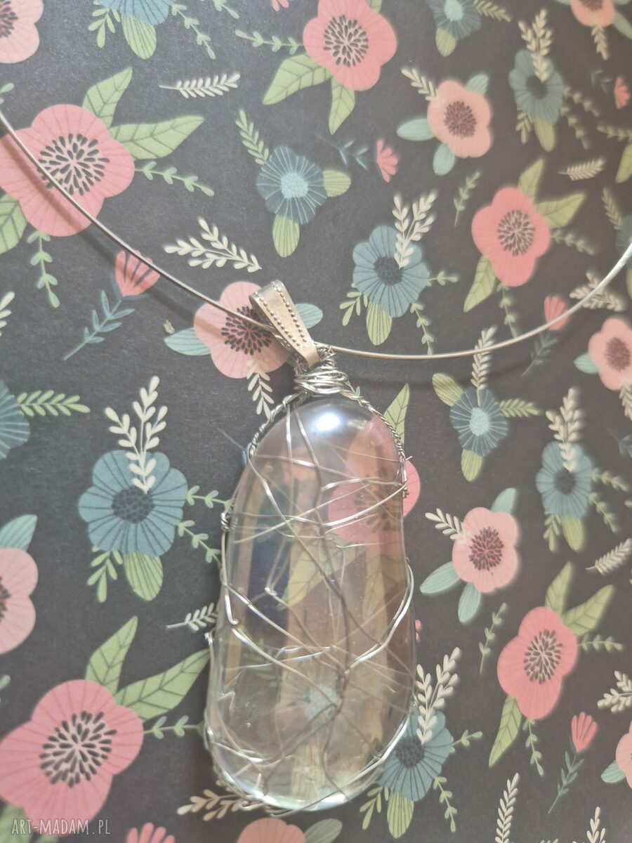 Naszyjnik obroża z szkiełkiem - folk/etno/boho Frida (biel)