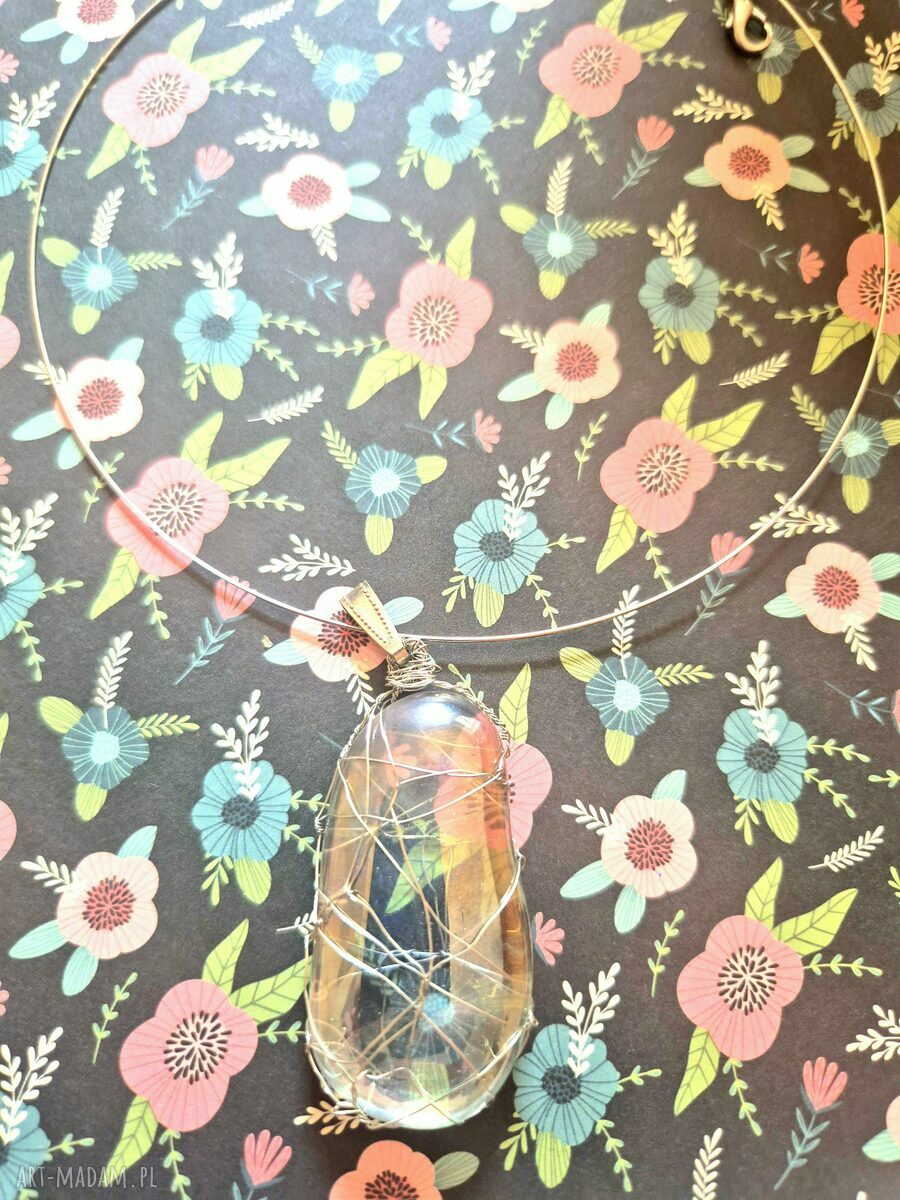 Naszyjnik obroża z szkiełkiem - folk/etno/boho Frida (biel)