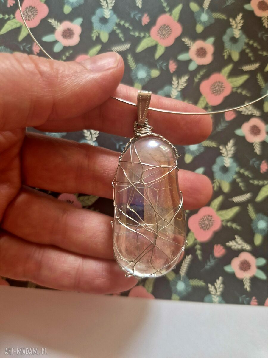 Naszyjnik obroża z szkiełkiem - folk/etno/boho Frida (biel)