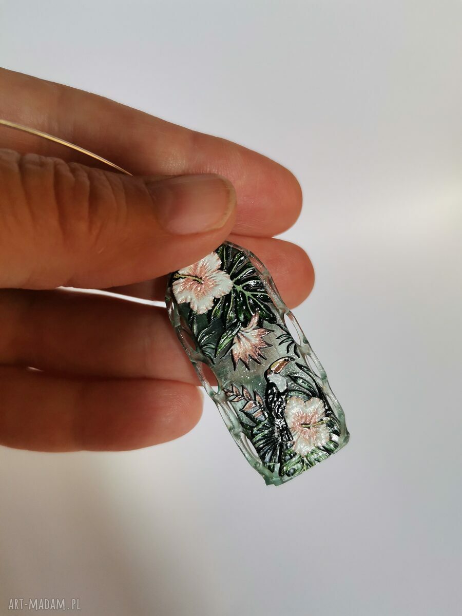 Naszyjnik obroża z zielonymi kwiatami 3D - boho i folk