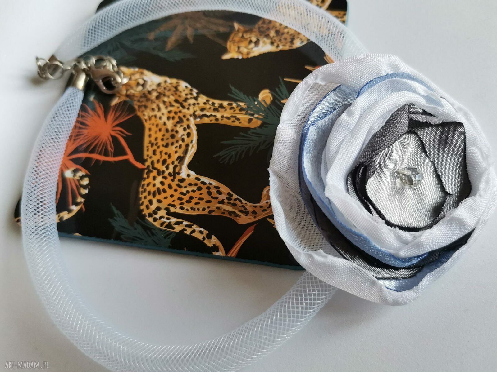 Naszyjnik choker obroża materiałowa Kwiatowe Róże (handmade)
