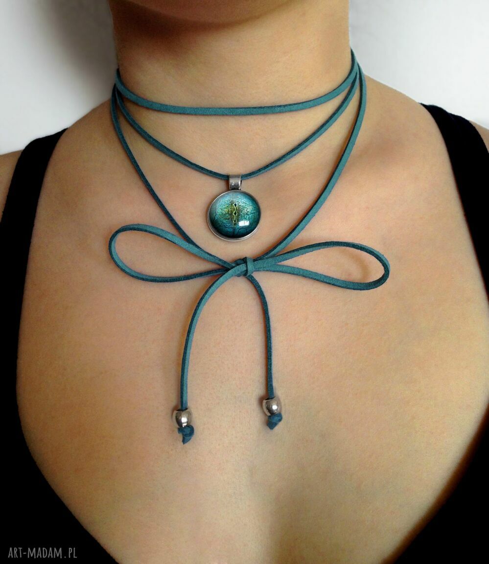 Oko jaszczura choker rzemień morski naszyjnik ręcznie robiony