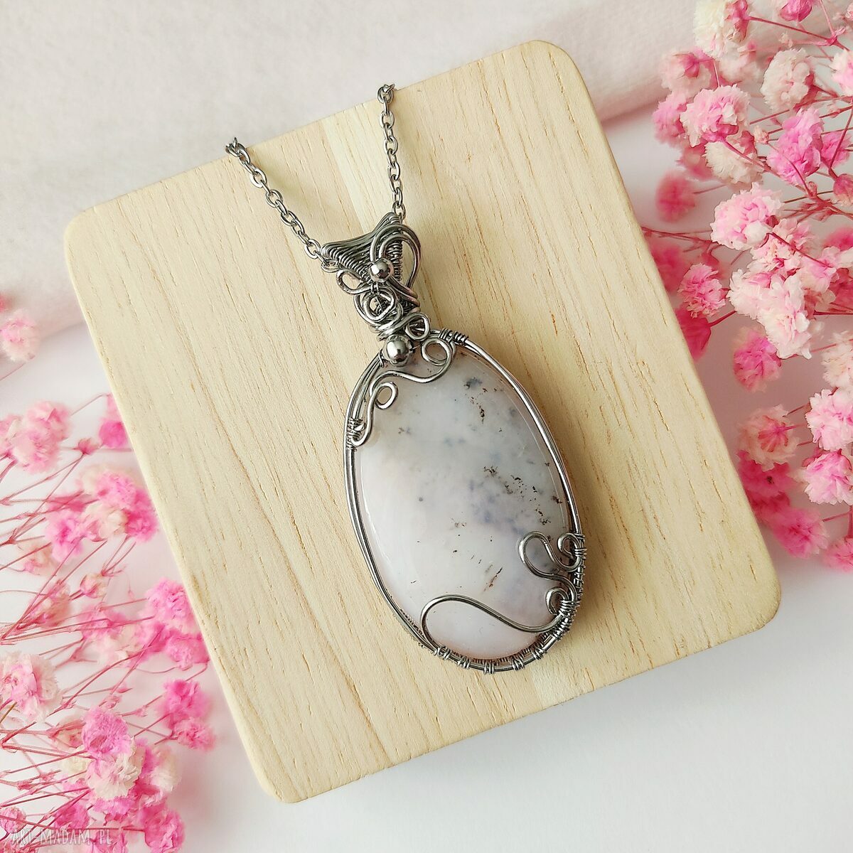 Naszyjnik Opal Różowy - stal chirurgiczna wire wrapping