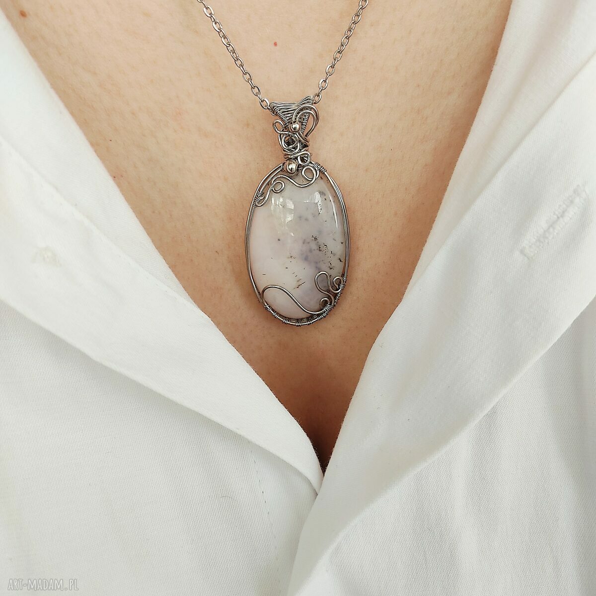 Naszyjnik Opal Różowy - stal chirurgiczna wire wrapping