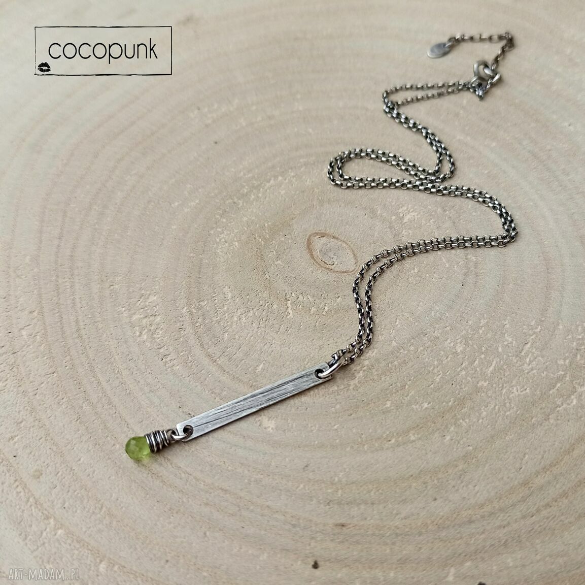 naszyjniki: Naszyjnik patyczek z oliwinem srebro 925. Ręczne wykonanie