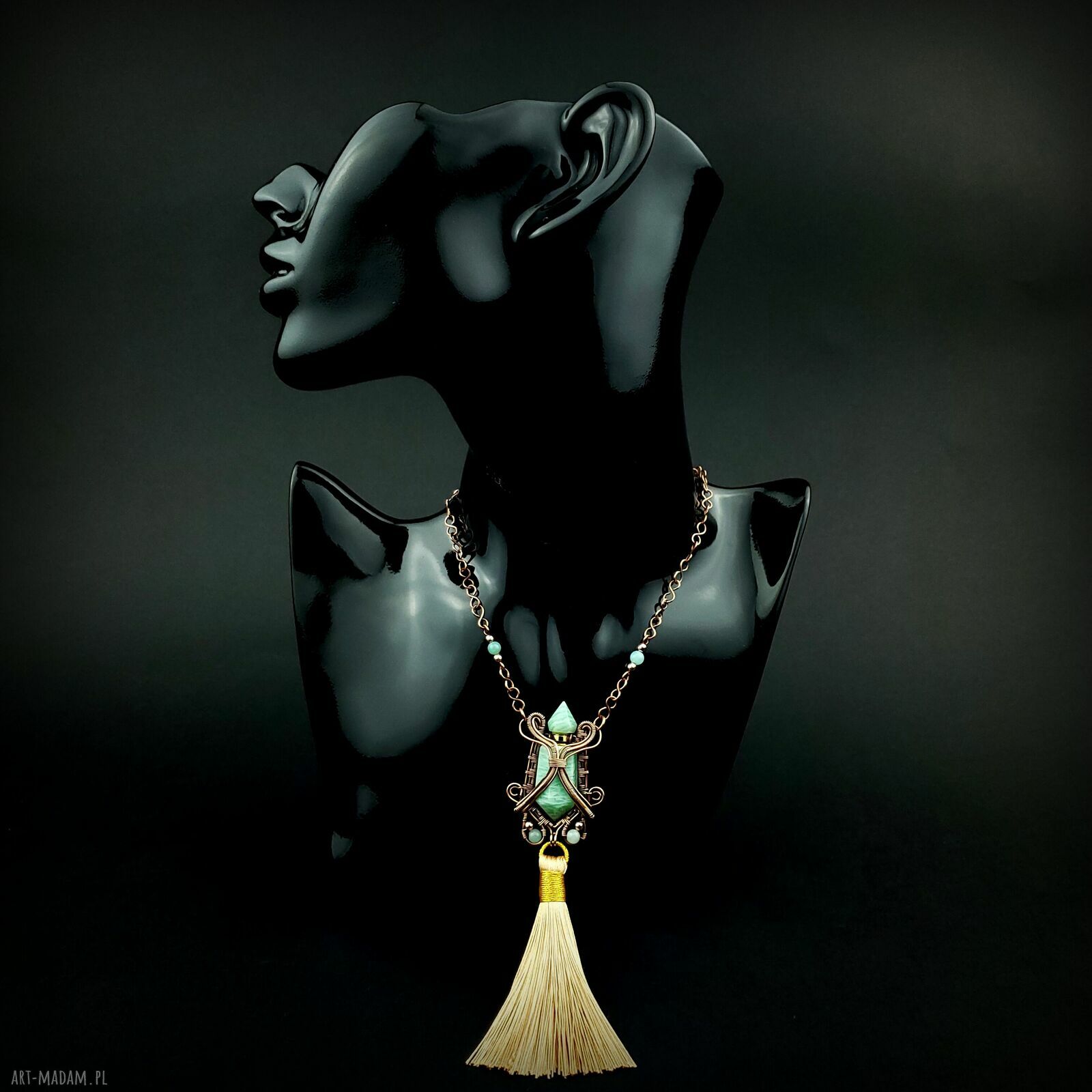 Miedziany naszyjnik z amazonitem - perfumetka wire wrapping